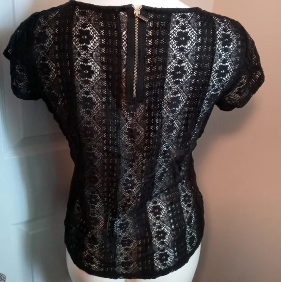 LOFT black semi sheer short sleeve top - Picture 3 of 3